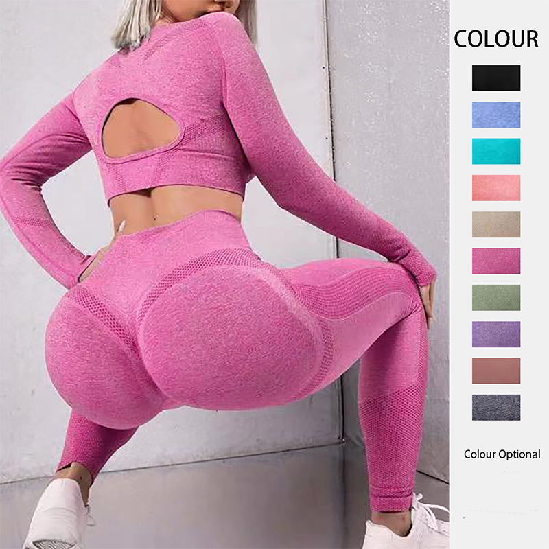 2 stuks sportpakken met lange mouwen holle ontwerp tops en buttlifting hoge taille naadloze fitness leggings sport gym sportkleding outfits kleding