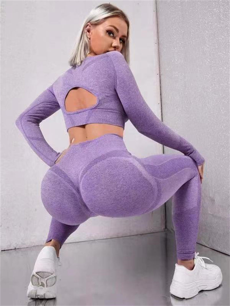 2 stuks sportpakken met lange mouwen holle ontwerp tops en buttlifting hoge taille naadloze fitness leggings sport gym sportkleding outfits kleding