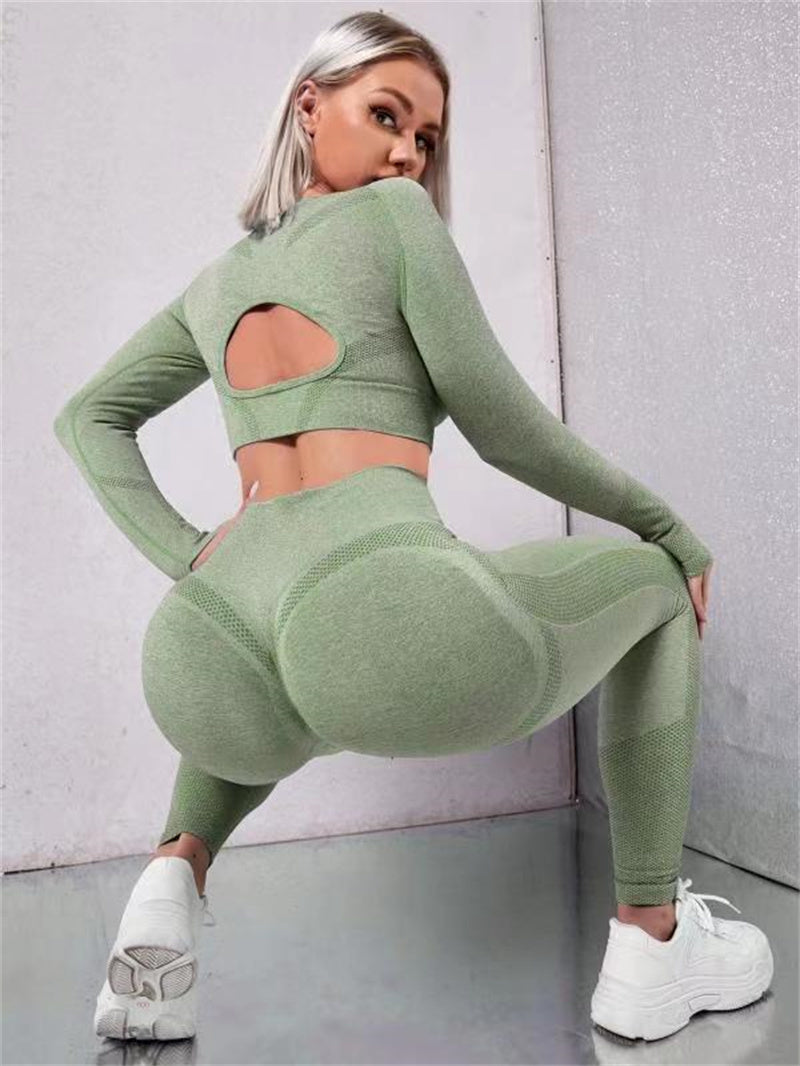 2 stuks sportpakken met lange mouwen holle ontwerp tops en buttlifting hoge taille naadloze fitness leggings sport gym sportkleding outfits kleding