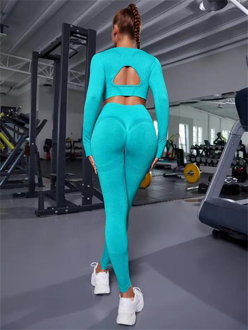 2 stuks sportpakken met lange mouwen holle ontwerp tops en buttlifting hoge taille naadloze fitness leggings sport gym sportkleding outfits kleding